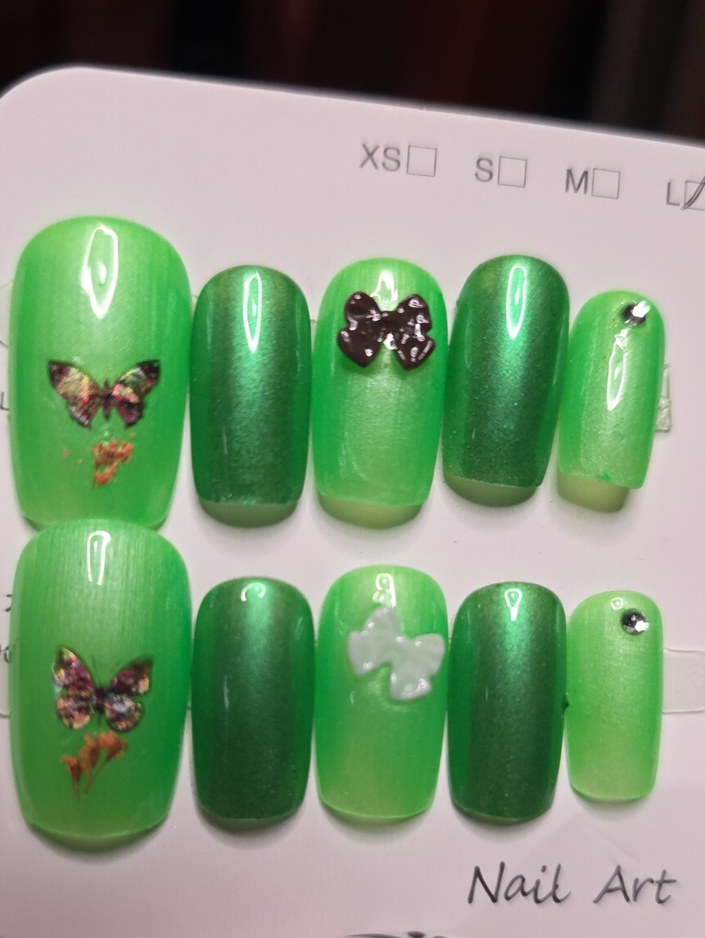 Green Decorative Press-On Nail Set Size Large